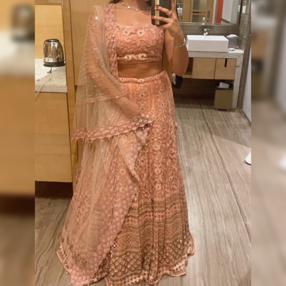 Baby pink lehenga mirror work 3 piece set / choli